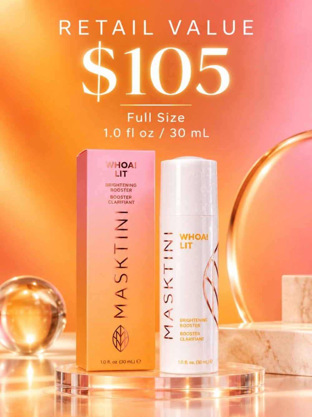Masktini WHOA! LIT Brightening Booster Serum 1 oz NIB Retail $105